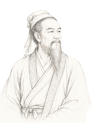 荀子侧身远望的钢笔线刻画像